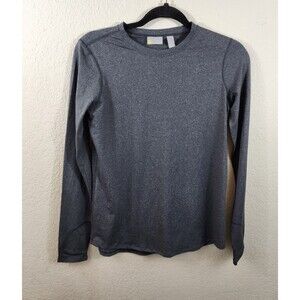 Zella Womens XS Gray Pinstriped Long Sleeve Crew Neck T-Shirt